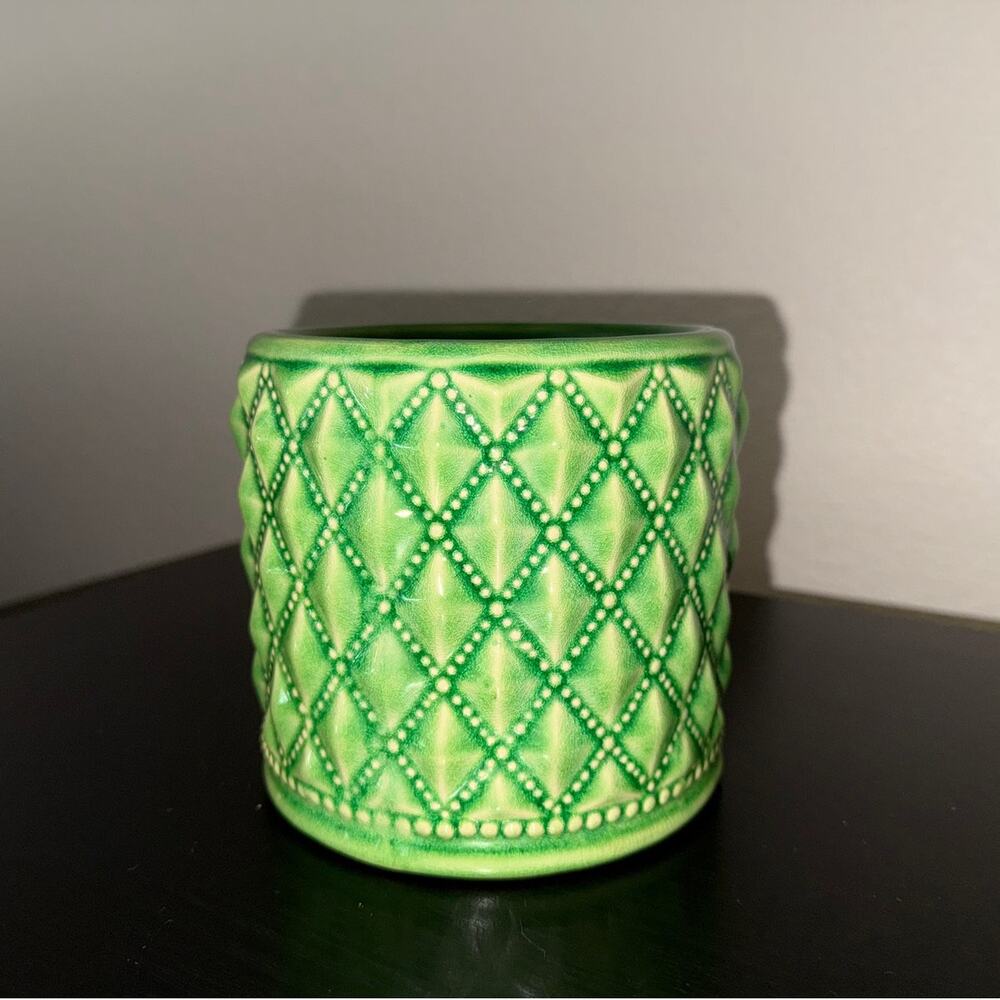 Bloomr Quilted Diamond Ceramic Planter Pot Vase Glossy Green Mini Small